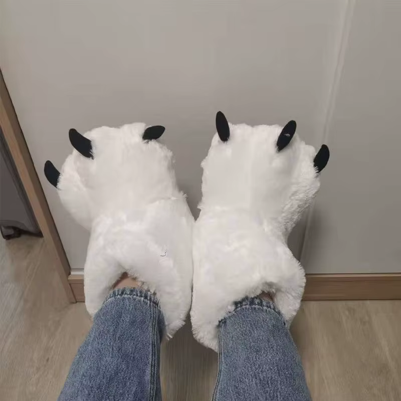 Femmes hiver chaud pantoufles mignon créatif ours griffe chaussures filles Couples intérieur fourrur