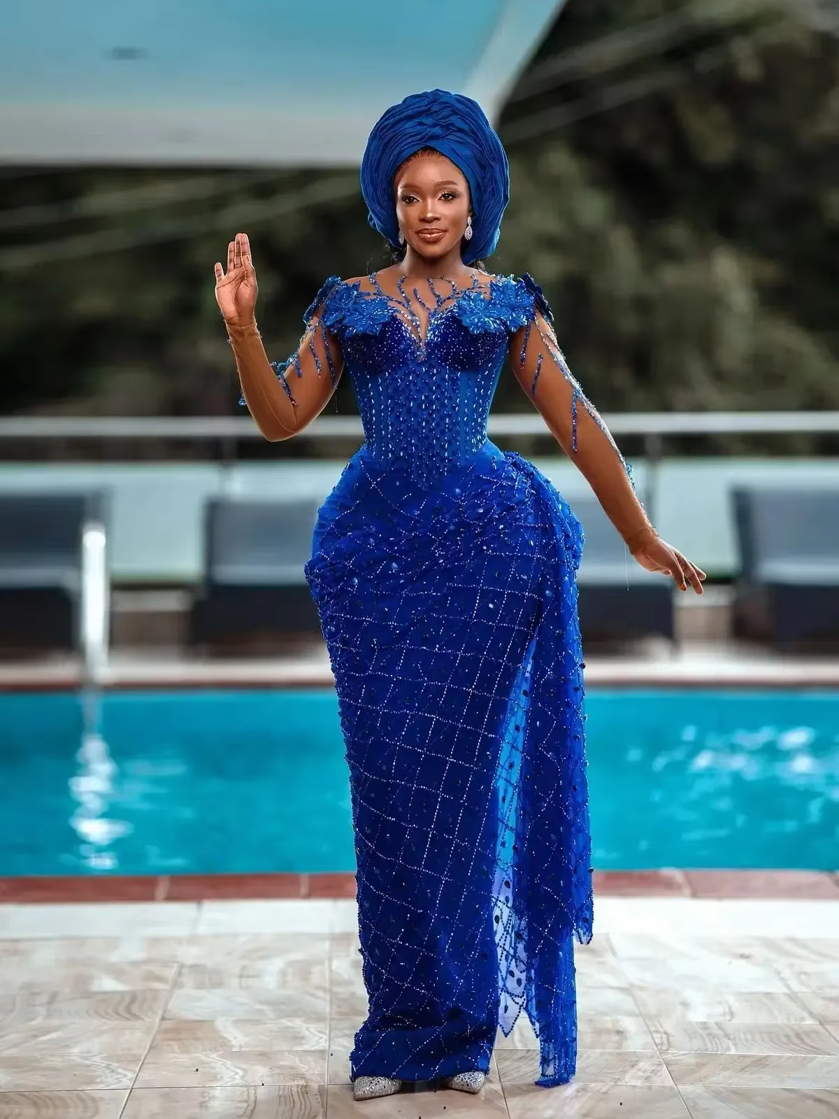 Robes de bal Aso Ebi bleu royal pour filles noires, manches longues, robes de soirée sud-africaines 