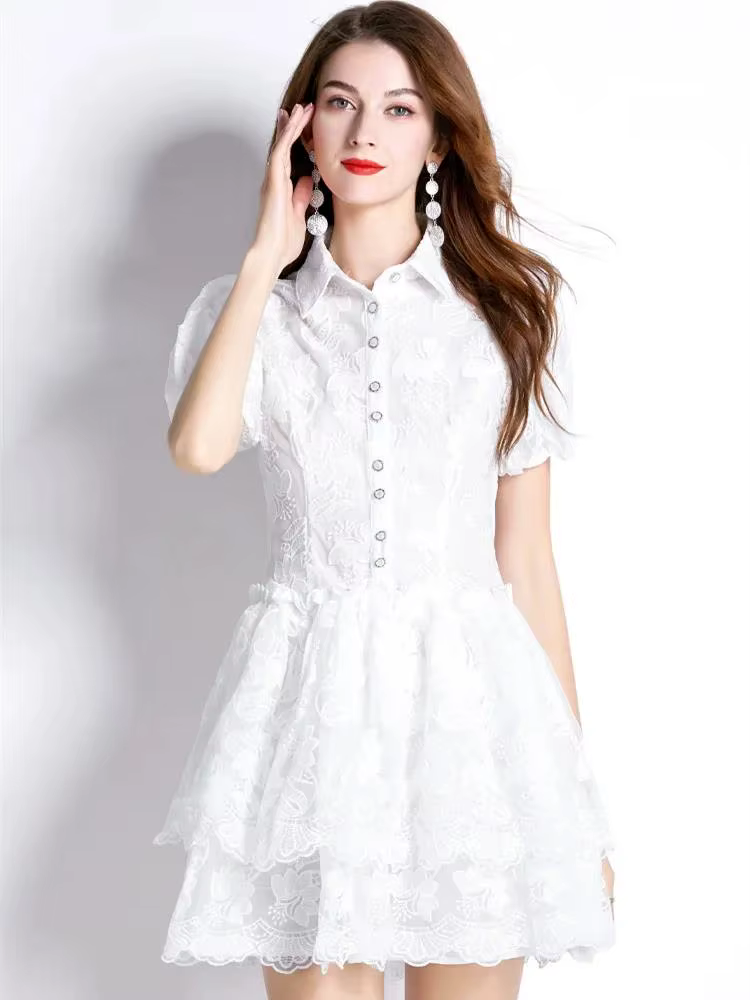 Mini robe à volants en cascade pour femmes, manches bouffantes, taille haute, élégante, douce, dente