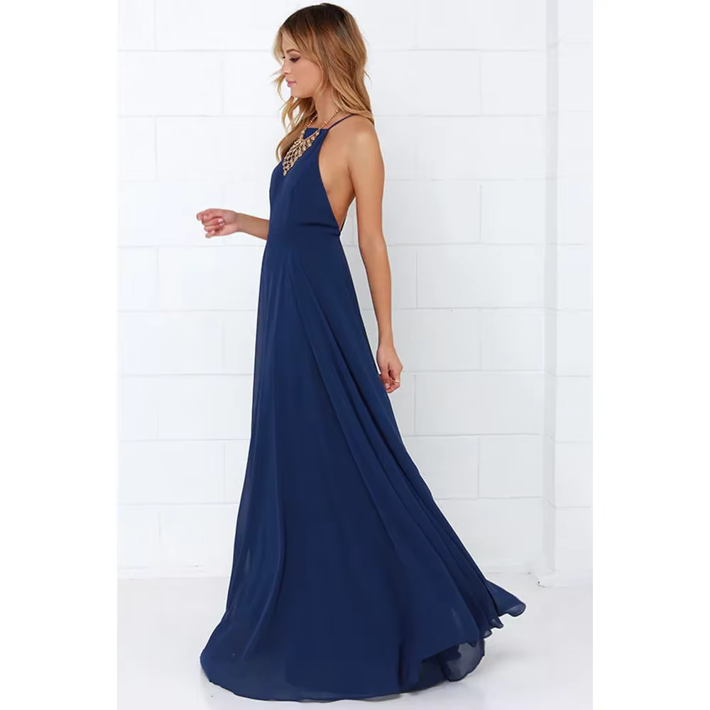 Mode femmes été sans manches sangle O cou Boho robe décontracté longue Maxi soirée plage dos nu robe