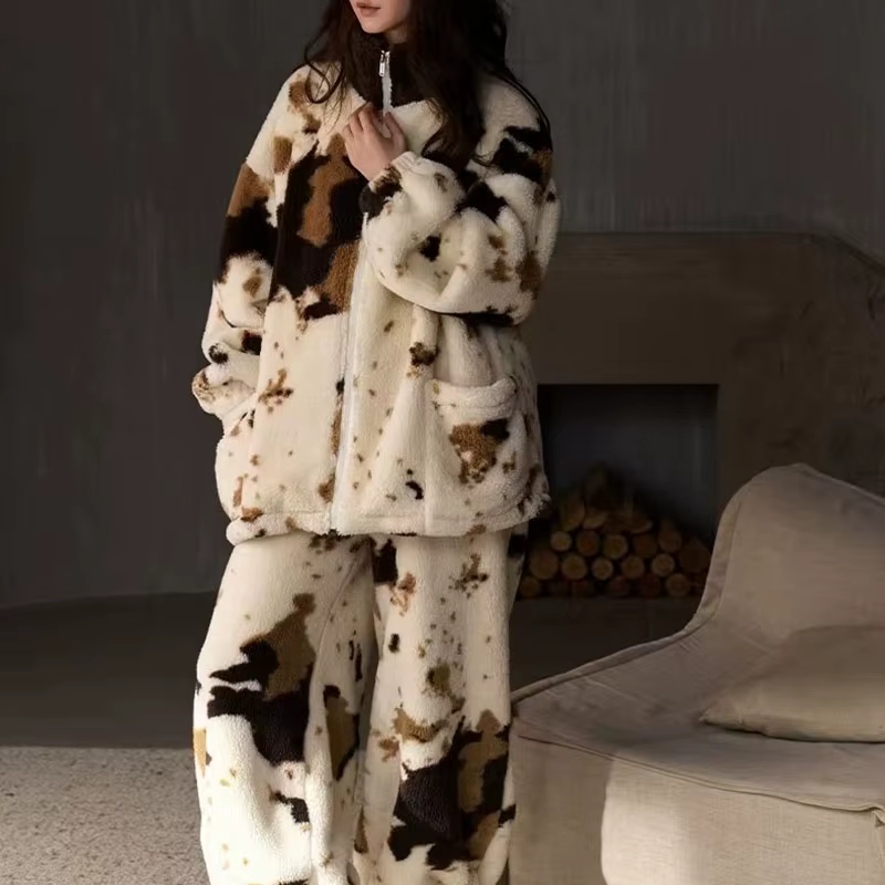 2025 nouveau pyjama polaire pour femmes 2 pièces ensemble corail velours rembourré épaissi automne e