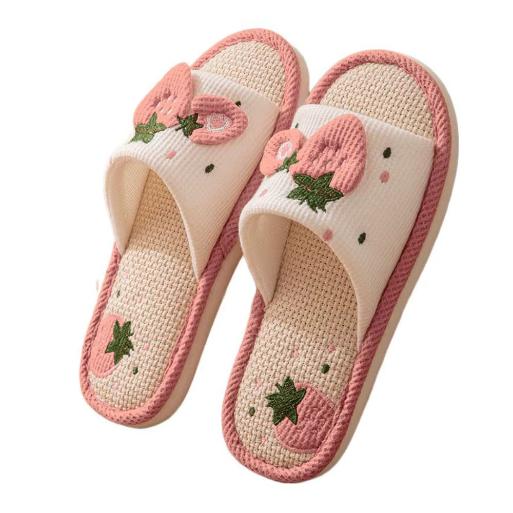 Kawaii – pantoufles de maison en lin à semelle souple, antidérapantes, bout ouvert, pantoufles d'int
