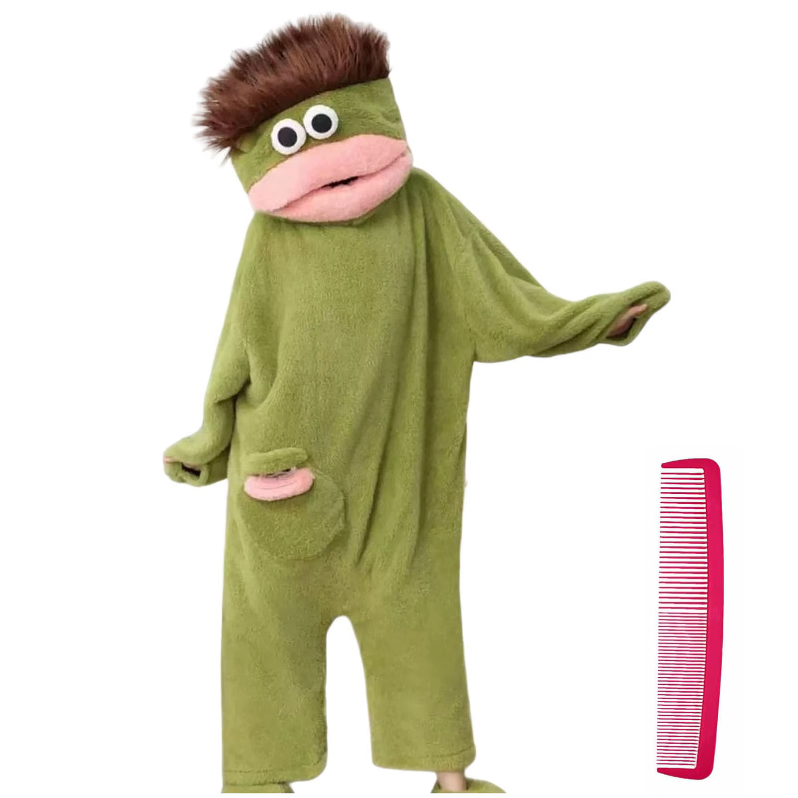 Pyjama une pièce unisexe vert motif monstre à grande bouche, en polaire corail épaisse et peignée, s