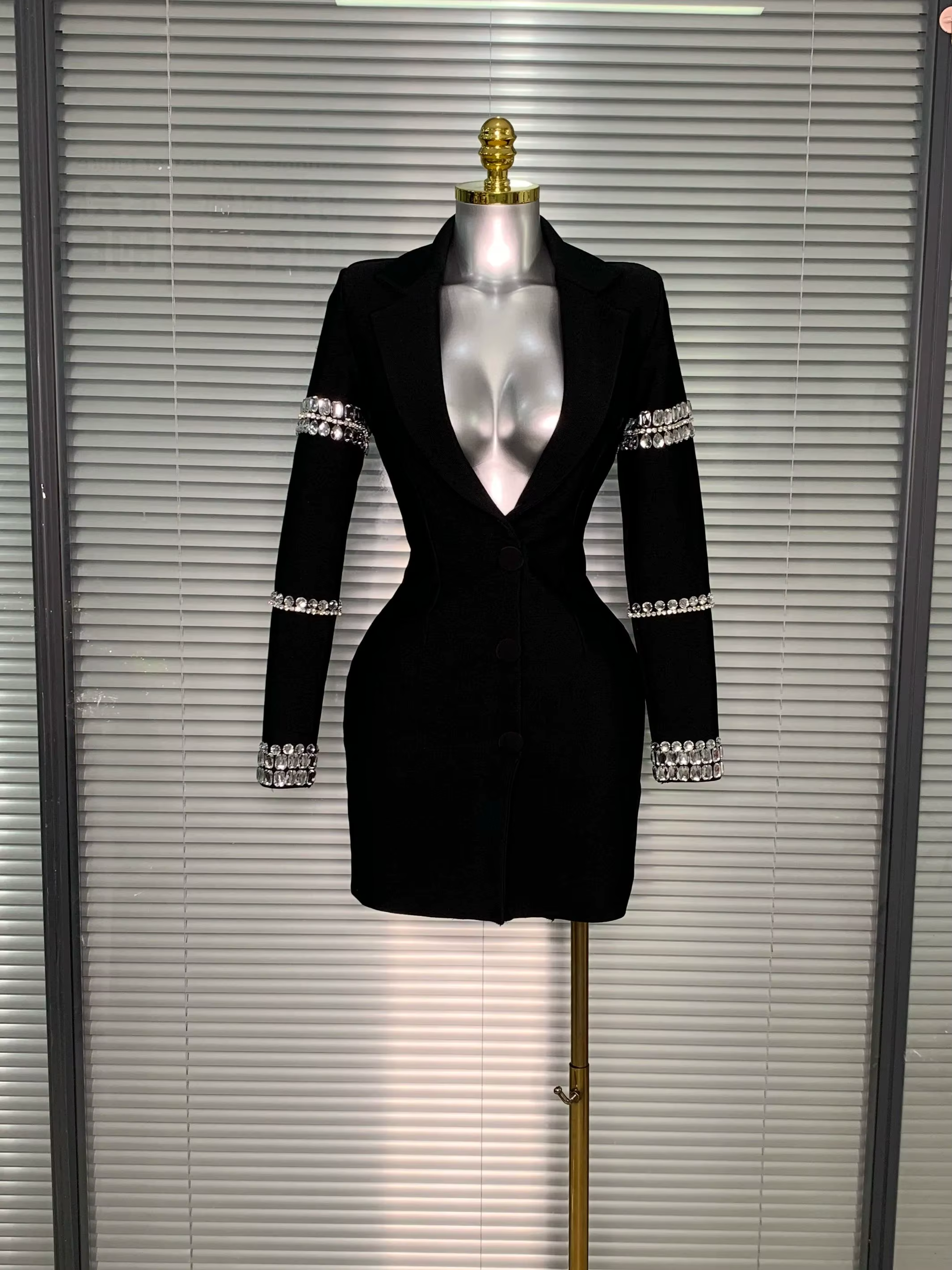 Robe à bandes pour femmes, flambant neuf, Sexy, décolleté en V profond, manches longues, Blazer perl