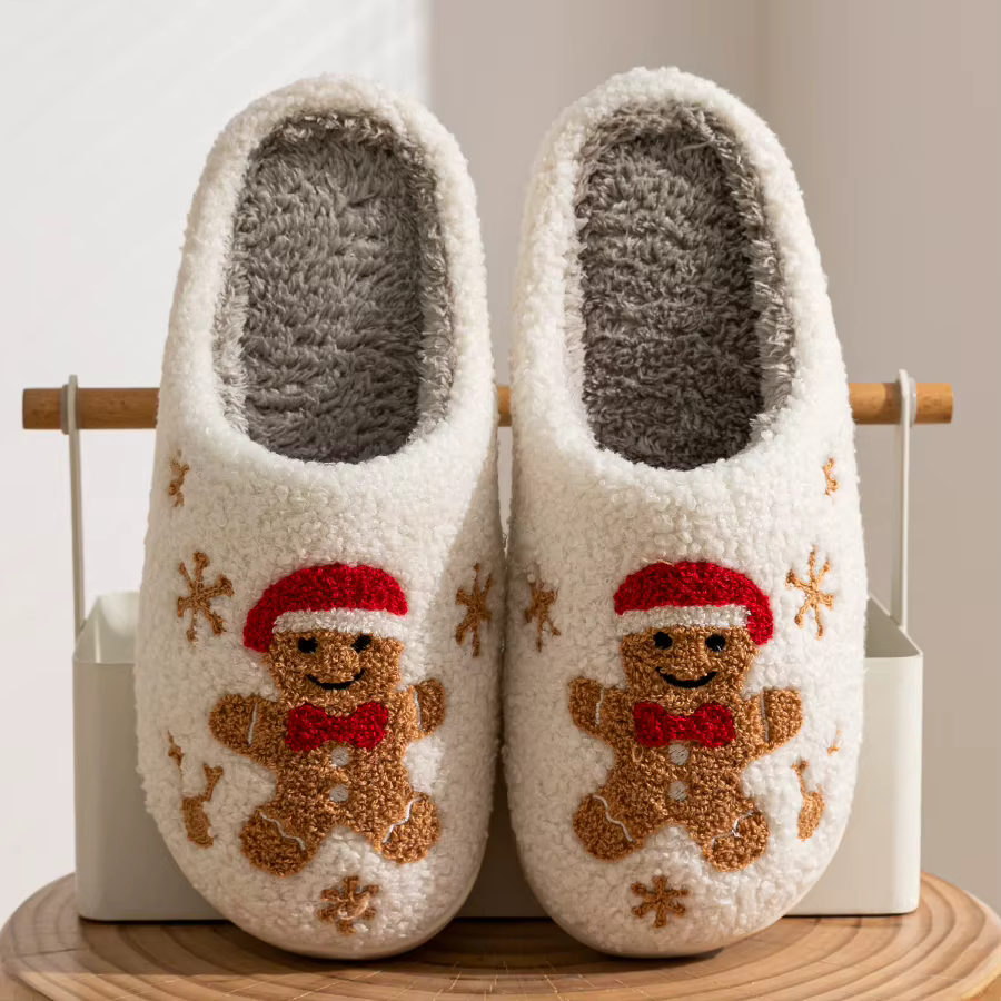 Pantoufles de noël pour femmes, intérieur doux, Adorable pain d'épices, confortables, Festival, Coup