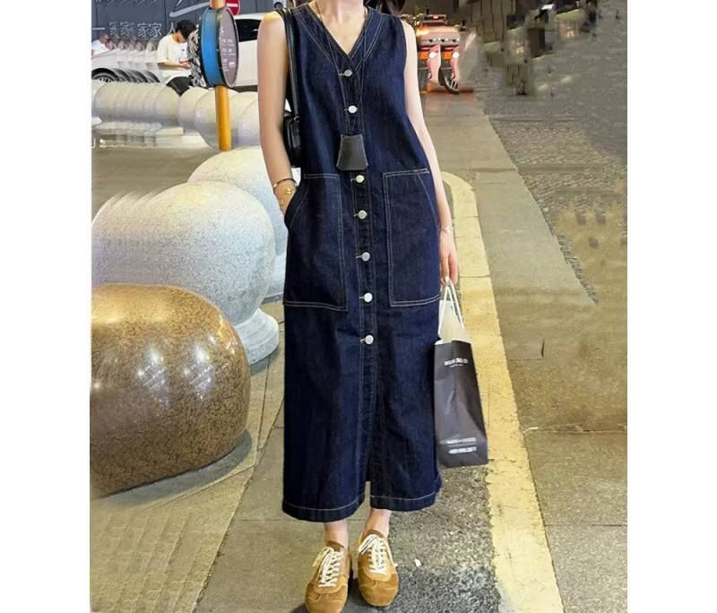 Robe en jean sans manches pour femme, nouveau style d'été, jupe longue, collection printemps-été pou