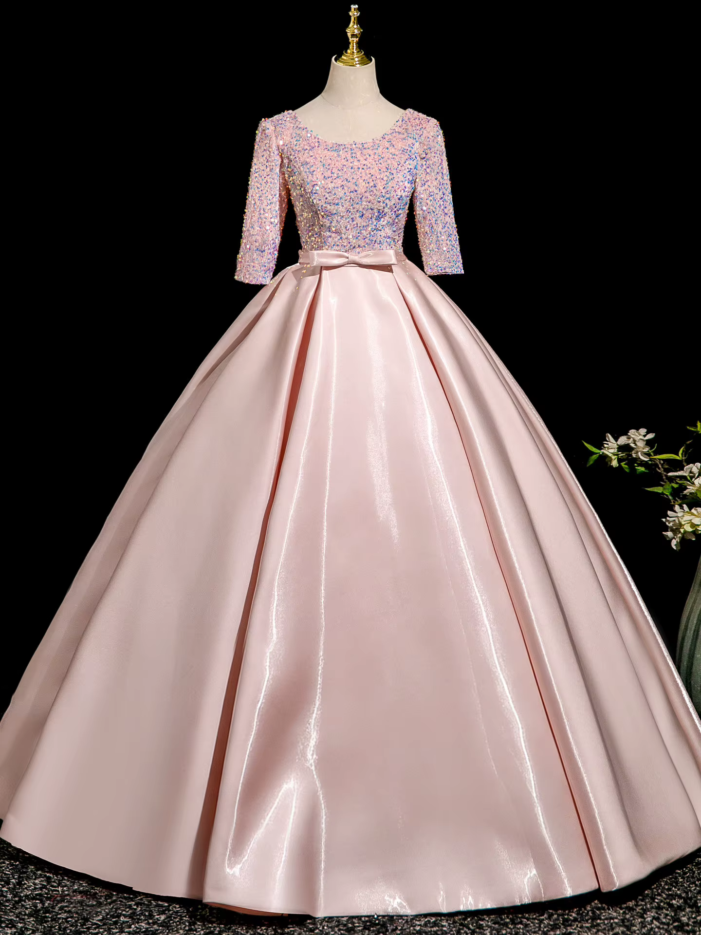 Robe de soirée rose scintillante, style princesse grandiose et digne, costume de performance pour hô