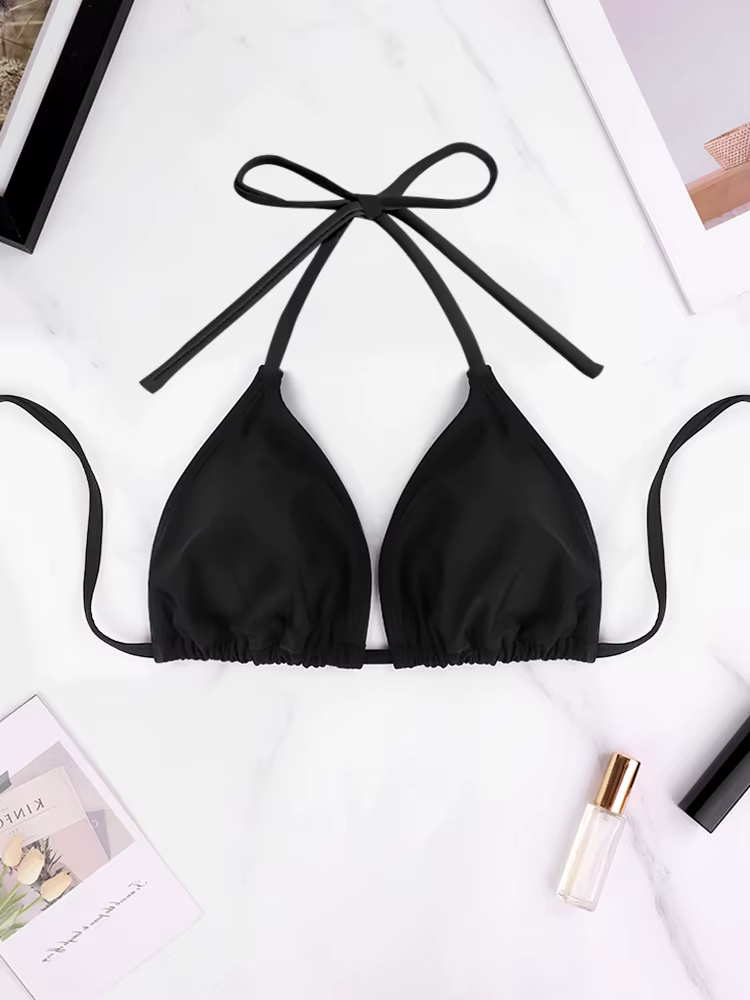 1Pc femmes Sexy haut de bikini soutien-gorge maillot de bain été plage Style couleur unie col suspen