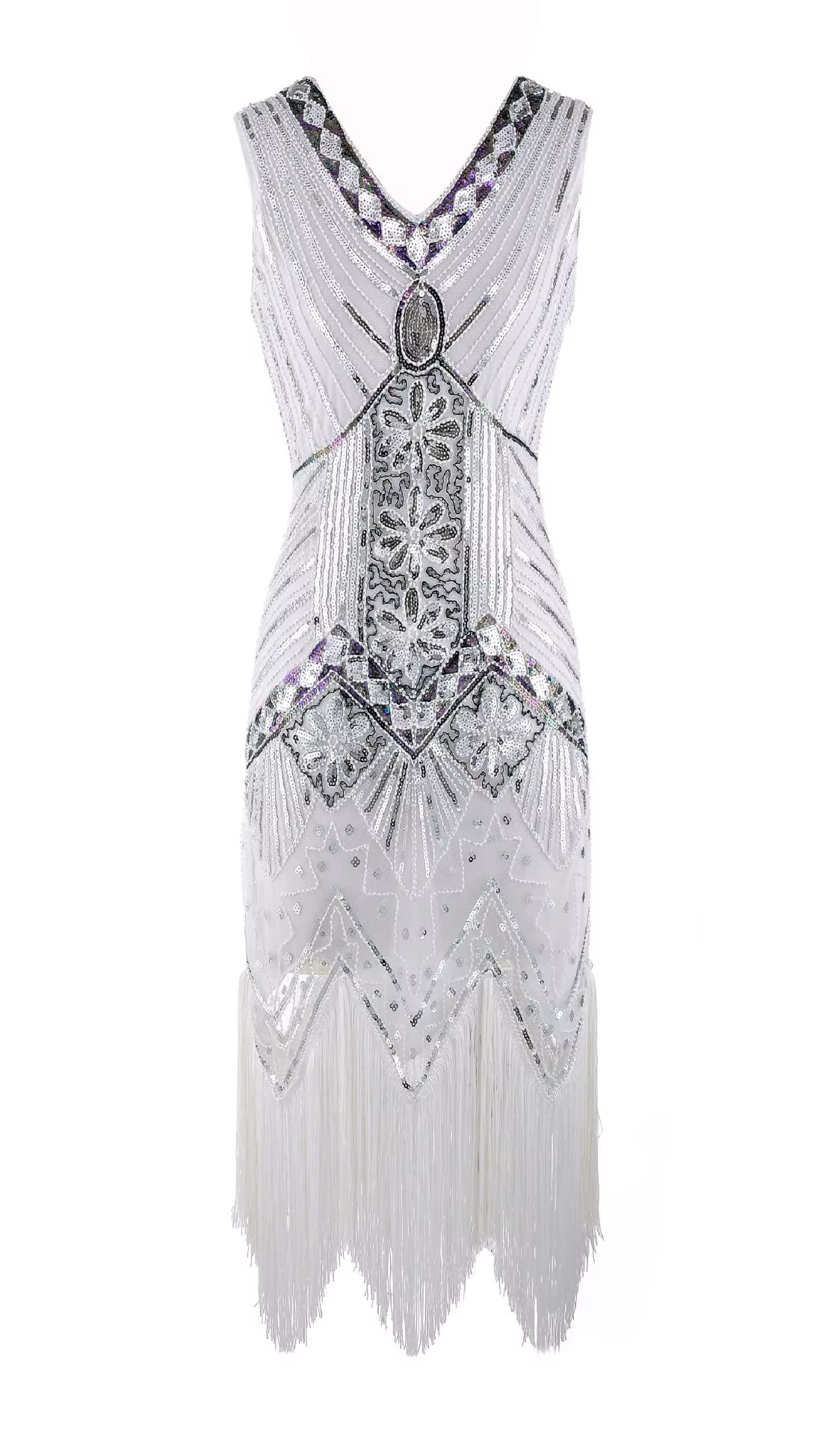 Robes Flapper pour femmes, style années 1920, à franges, à sequins, robe Great Gatsby, col rond, ave