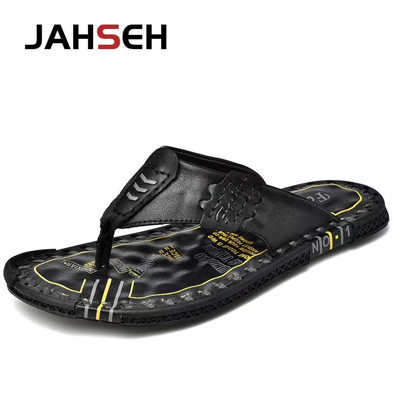 Pantoufles de marque faites à la main pour hommes, tongs en cuir véritable de haute qualité, Design 