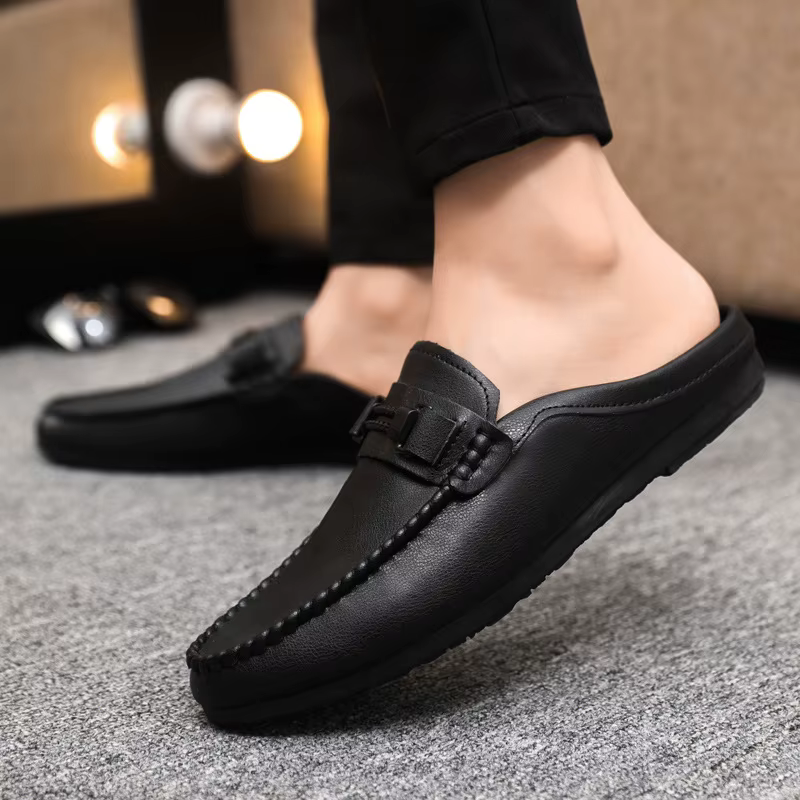 Hommes demi pantoufles 2025 été respirant hommes chaussures décontractées confortable marche mocassi