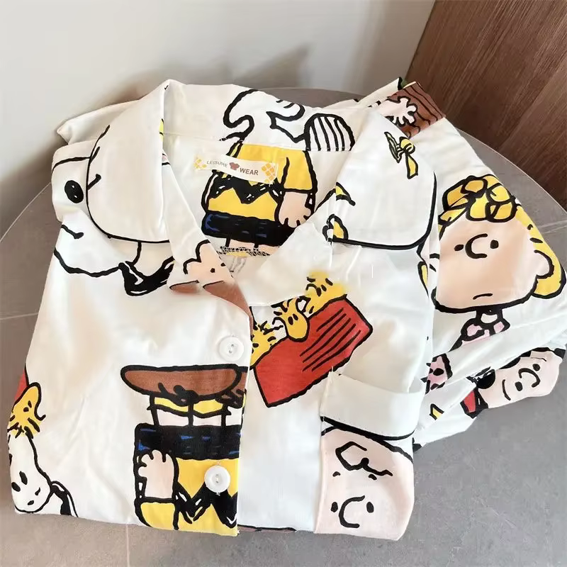 Nouveau style tendance, pyjama Snoopy mignon de dessin animé, manches longues et pantalon long, peut