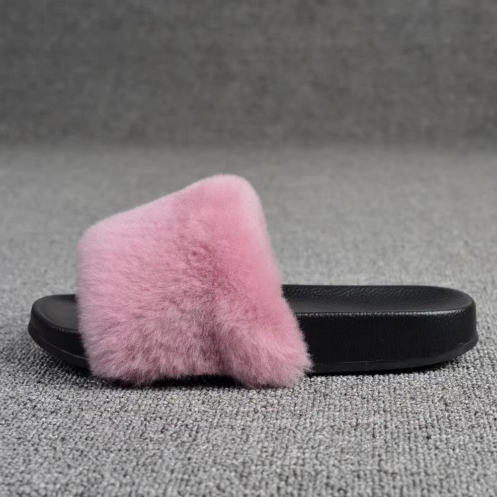 Pantoufles en vraie fourrure de laine pour femmes, à bout ouvert, chaudes et moelleuses, pantoufles 