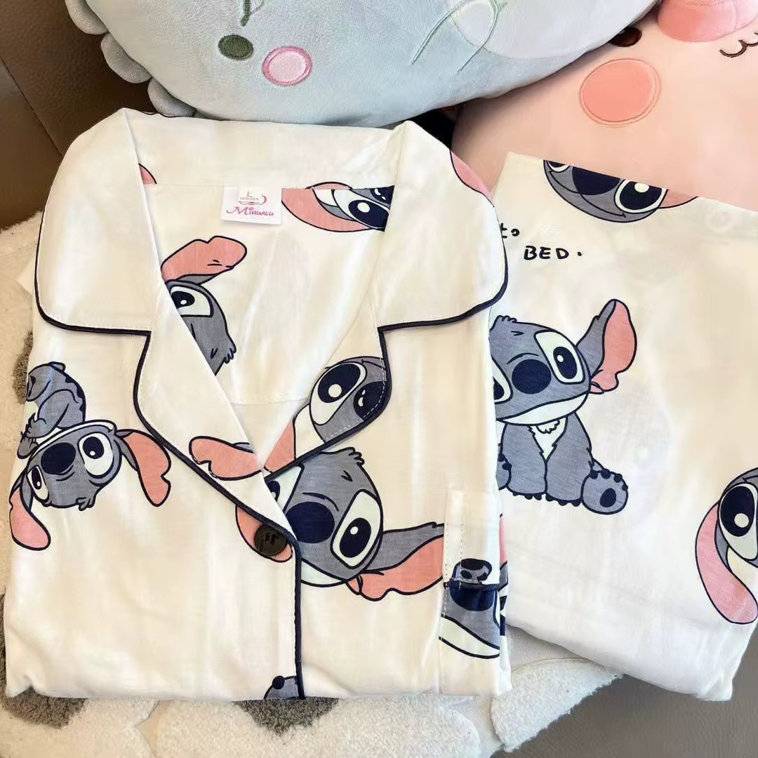 Pyjama Anime Lilo & Stitch : Ensemble Confortable et Amusant – Cardigan Ample à Manches Longues pour