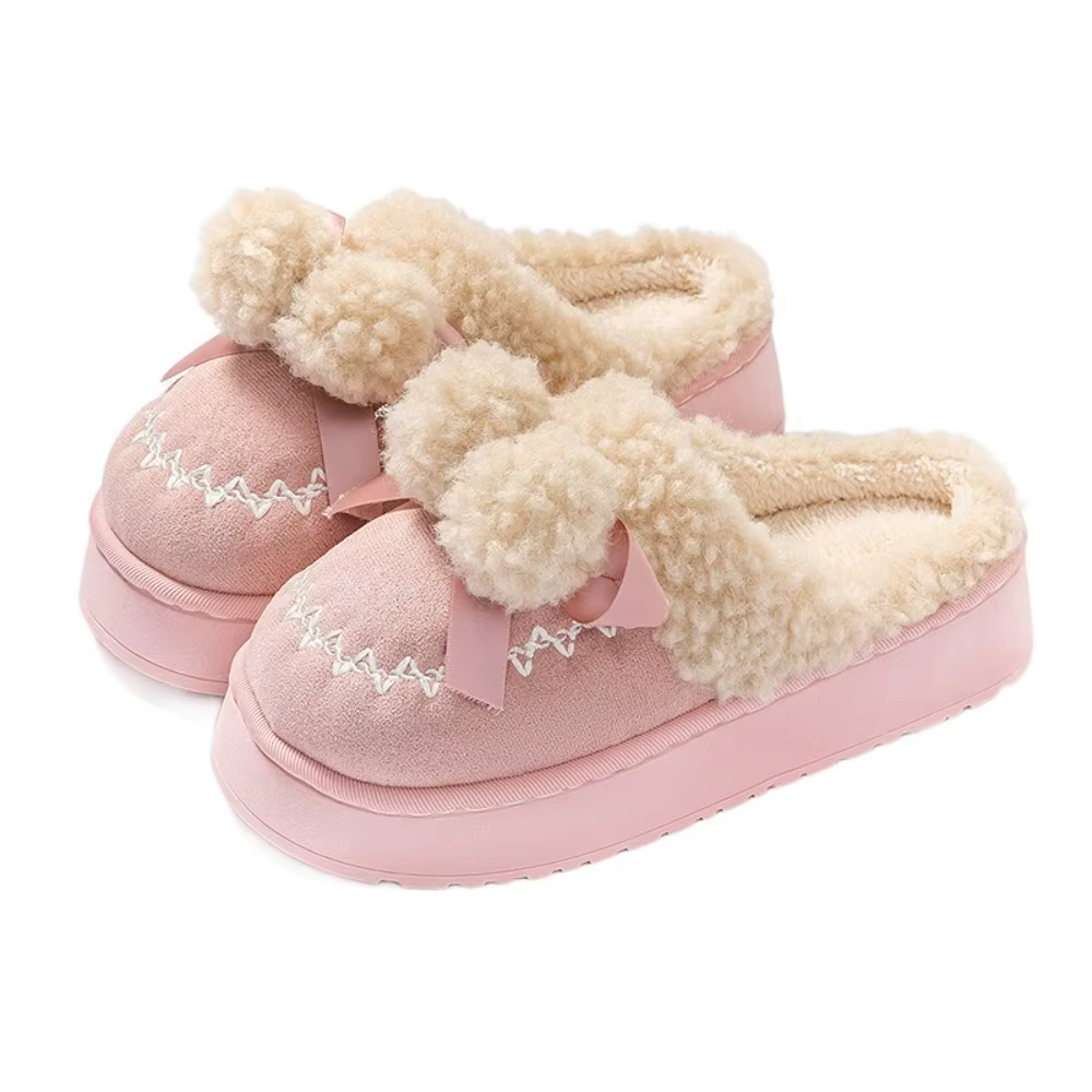 Pantoufles en peluche de coton antidérapantes durables, boules en peluche, semelles épaisses, pantou