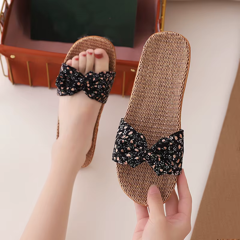Pantoufles légères pour femmes, antidérapantes, à semelle souple, en lin, pour l'intérieur, sandales