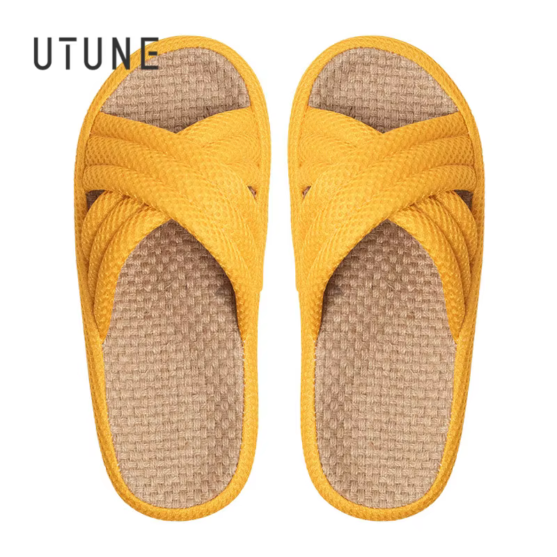 UTUNE-Pantoufles en lin muettes pour femmes et hommes, chaussures d'intérieur japonaises, chaussures