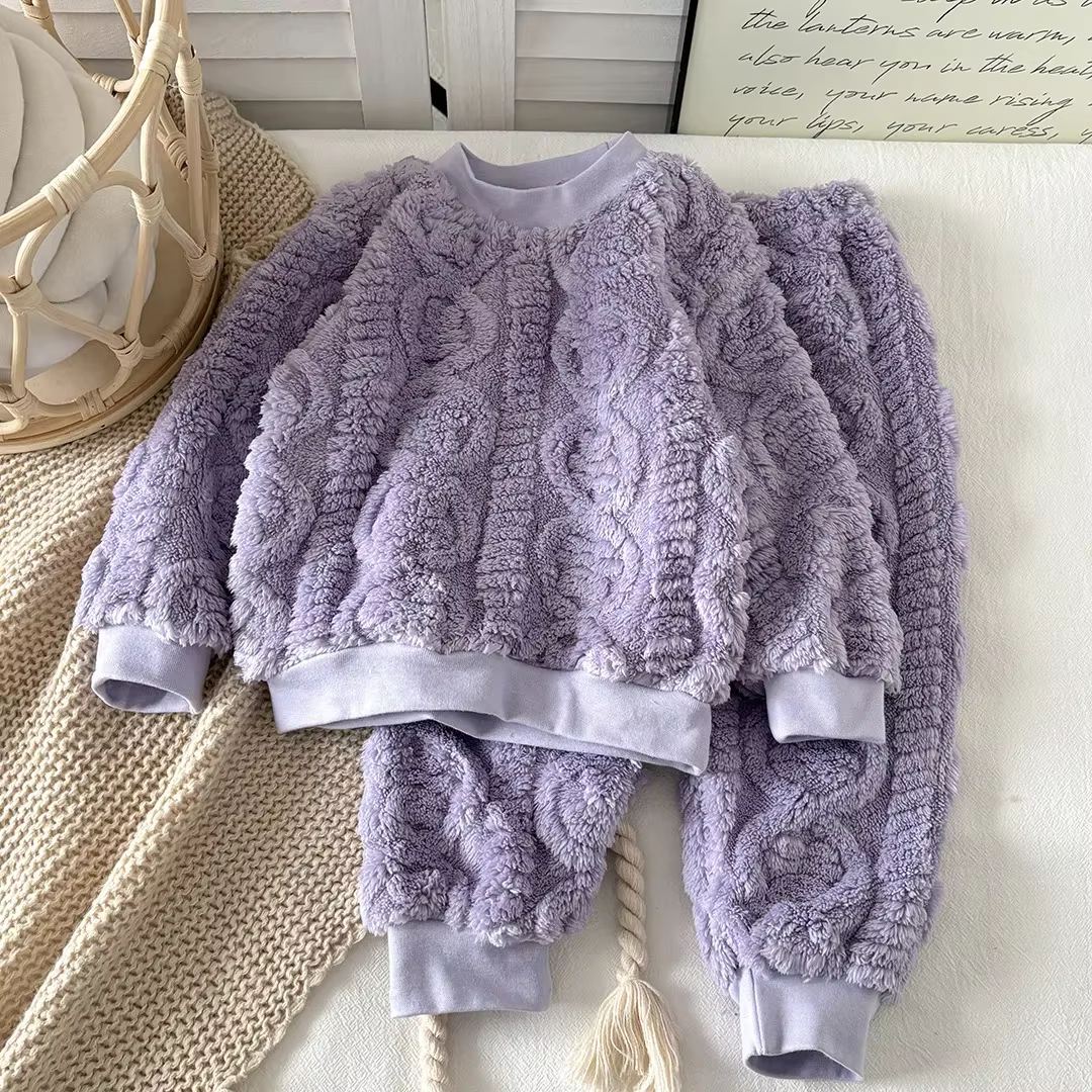 Ensemble pyjama en flanelle pour bébé, automne et hiver, style coréen, en peluche épaisse, vêtements