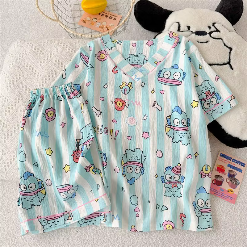 Sanrio Hangyodon – pyjama mignon 2 pièces pour femmes, short à manches courtes, vêtements de nuit d'