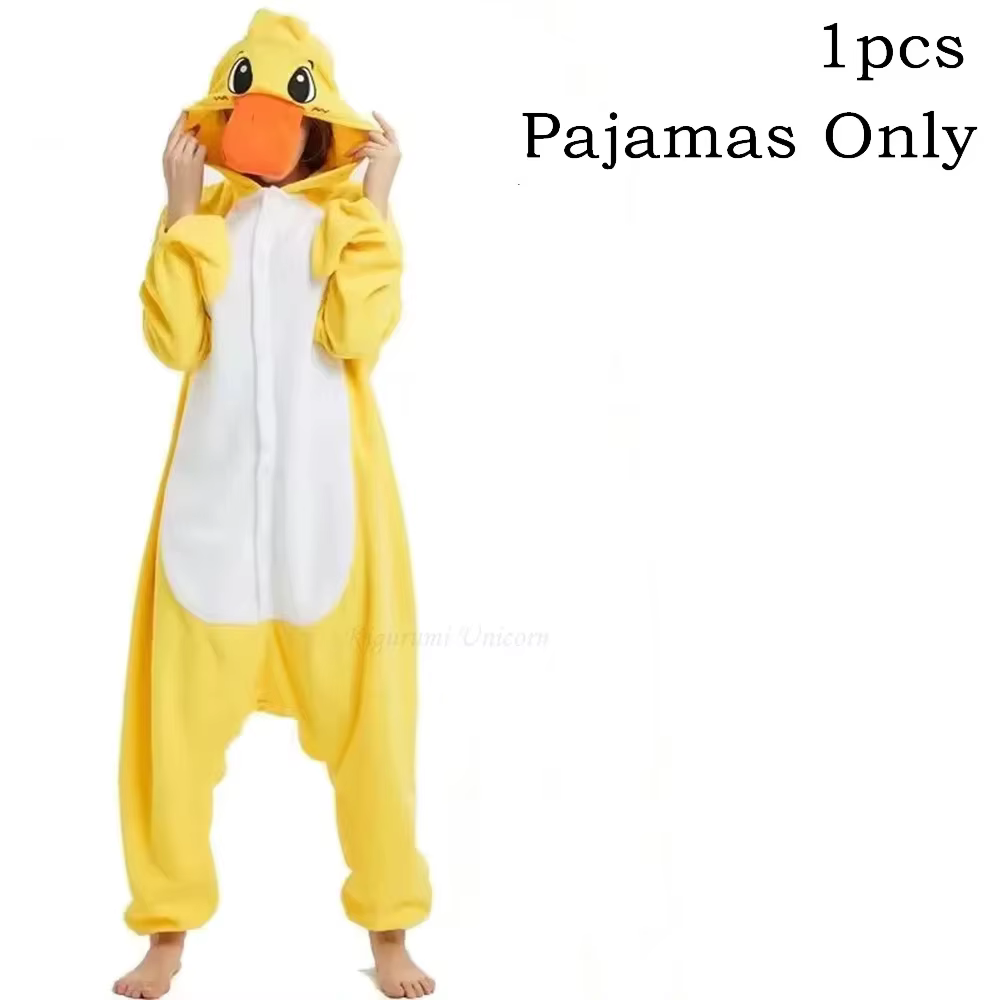 Pyjama Kigurumi Animal Canard Jaune Licorne pour Adulte – Tenue de Nuit de Dessin Animé pour Hallowe