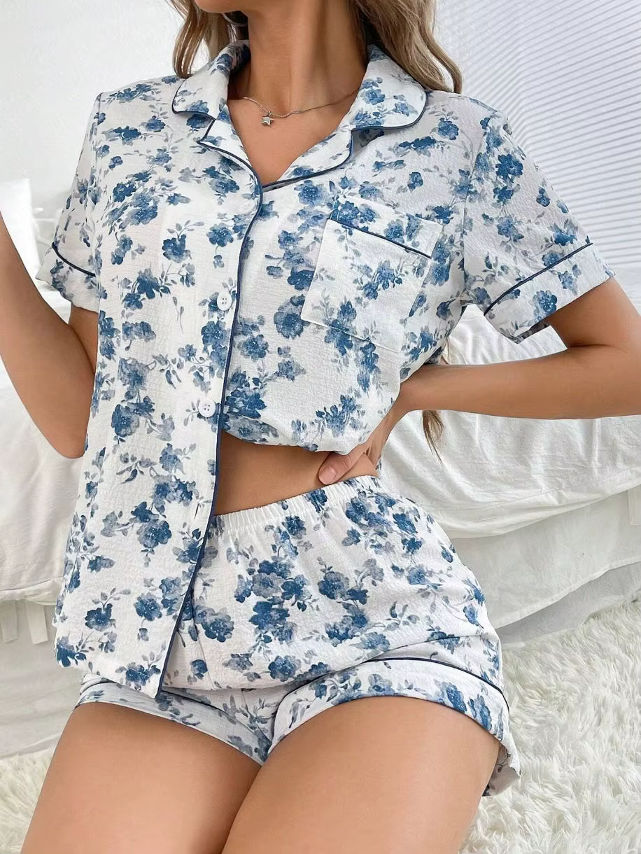 Pyjama pour femmes, ensemble 2 pièces, pyjama d'été, ensemble de pyjamas mignons, chemise à boutons 
