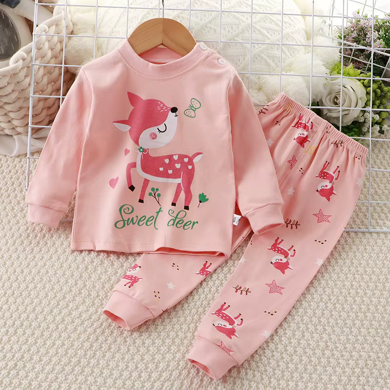 Pyjama en flanelle pour bébés garçons, ensemble deux pièces rose à motif de dessin animé chaud, vête