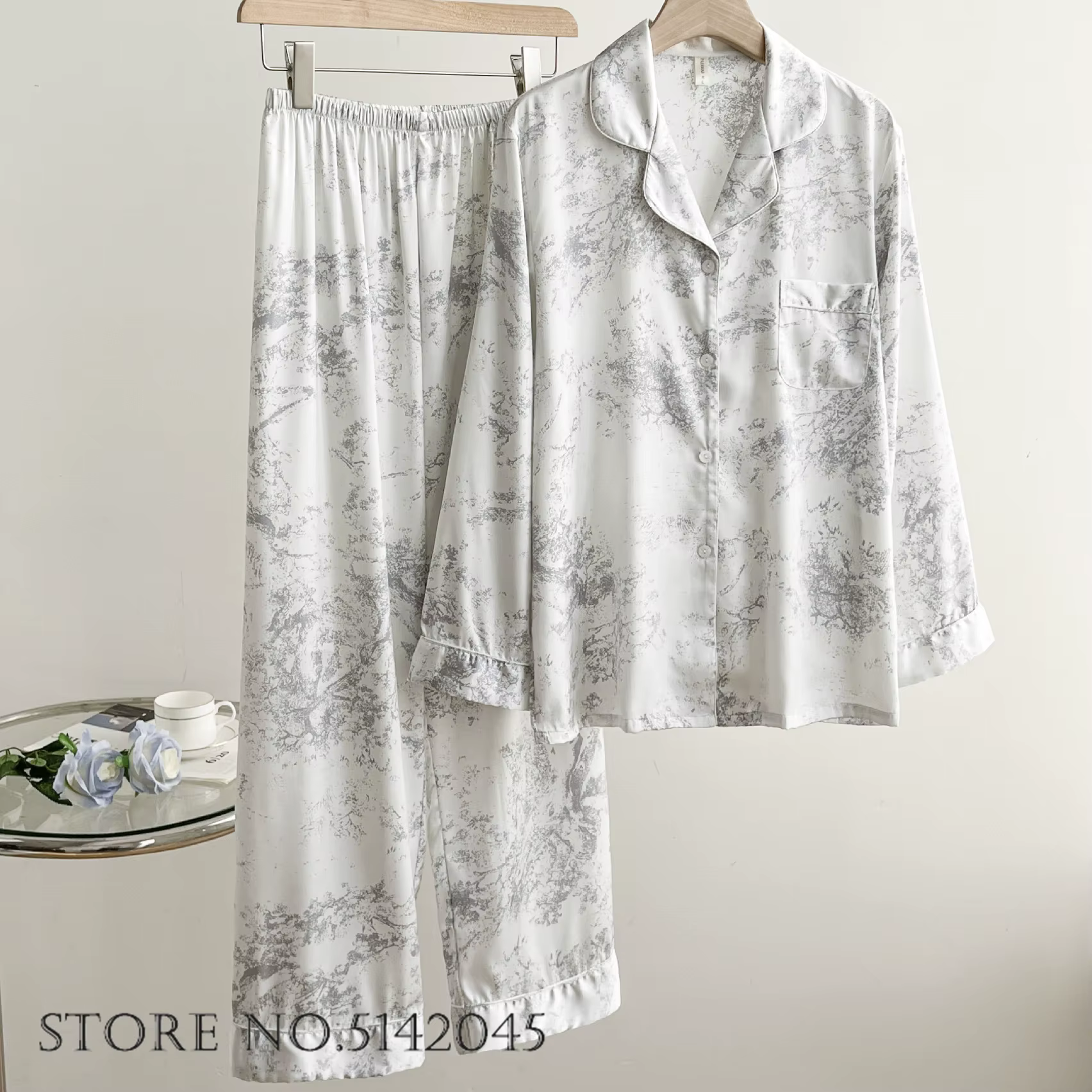 Printemps automne femme pyjamas pantalon ensemble de luxe plume rose mariée vêtements de nuit de mar