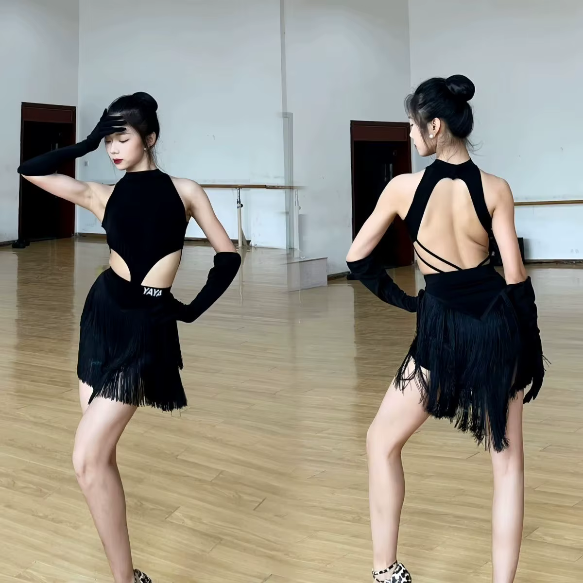 Ensemble de robe de danse latine Sexy pour femmes, haut léopard, jupe à franges, Costumes de danse l