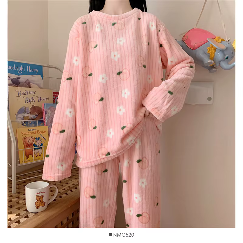 Pyjama d'hiver pour femmes, vêtements de maison, ensemble chaud en molleton de corail, confortable e