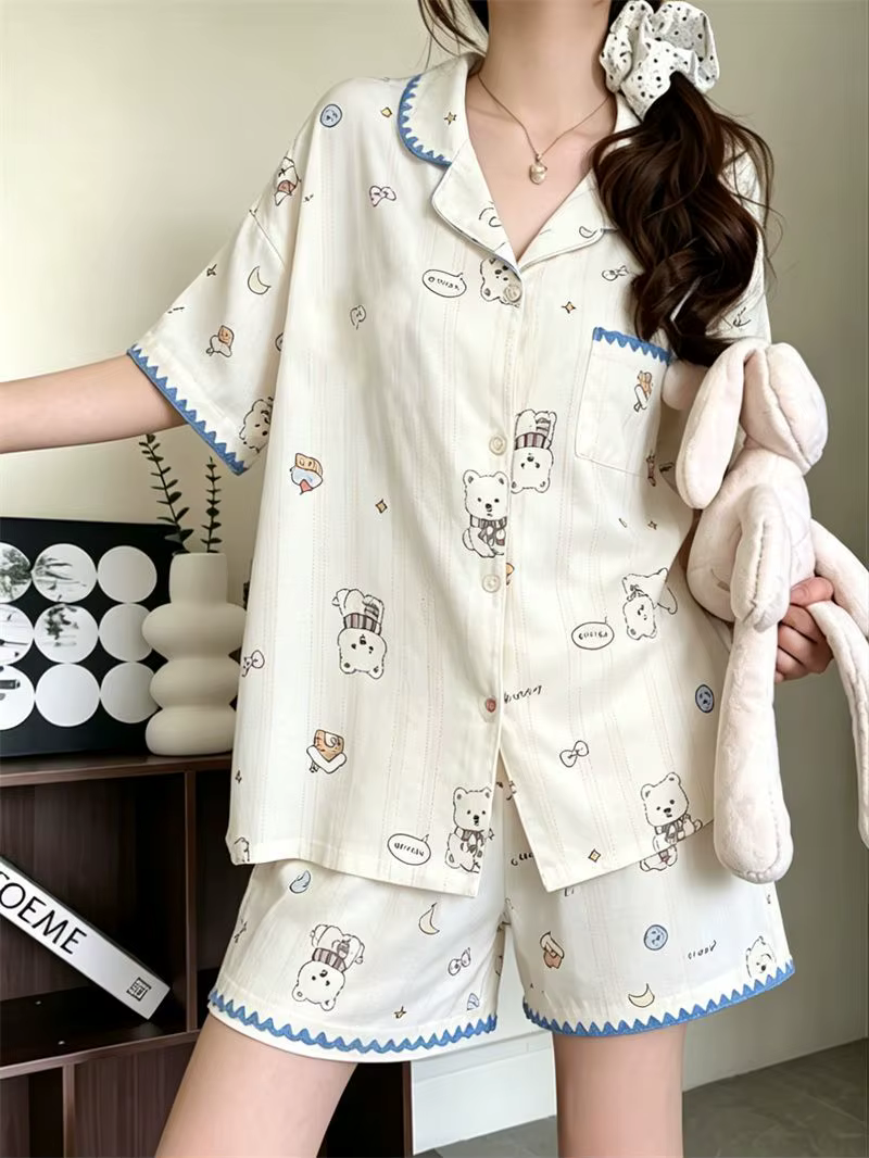 Pyjama pour femmes Y2K, haut à manches courtes, short, vêtements de nuit d'été, pyjama Kawaii, vêtem