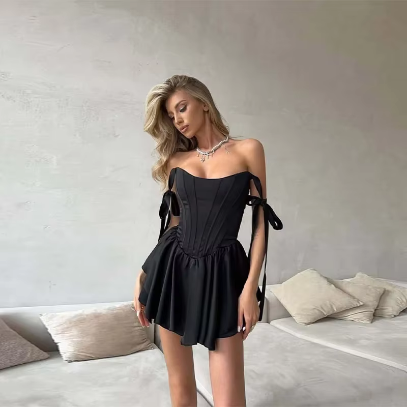Robe plissée à la taille en os de poisson pour femmes, Sexy, Slim, couleur unie, col carré, Robes d'