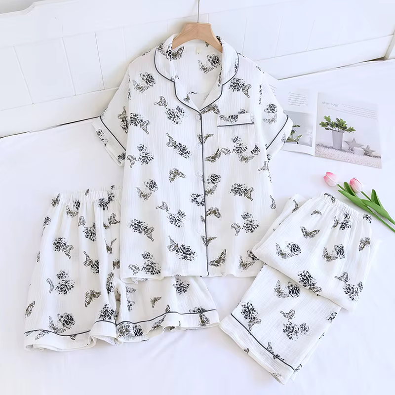 Ensemble pyjama pour Couple, 2024 coton, manches courtes, Short et pantalon, trois pièces, mignon, p