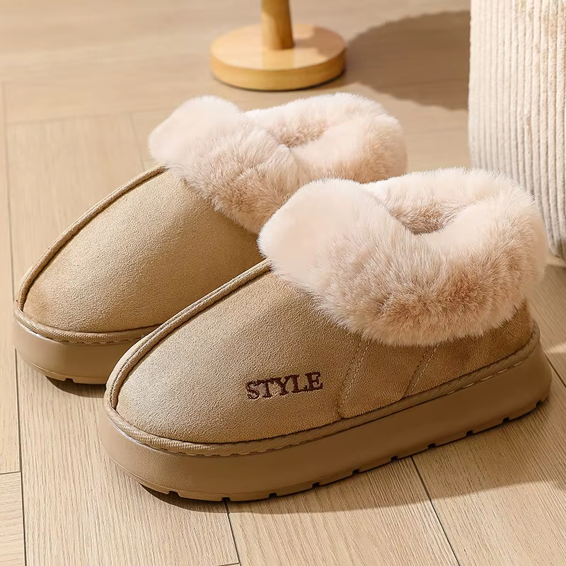 Pantoufles moelleuses pour femmes et hommes, maison d'hiver doublée de peluche, semelle épaisse, bot