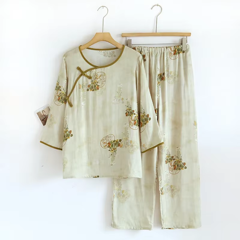 Vêtements de nuit en Fiber de bambou pour femmes, ensemble pyjama décontracté à manches longues et p