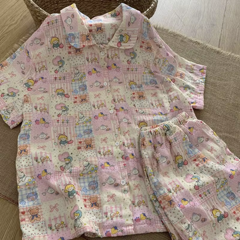 Pyjama pour femme motif dessin animé mignon, ensemble de vêtements d'intérieur en coton nuage doux e