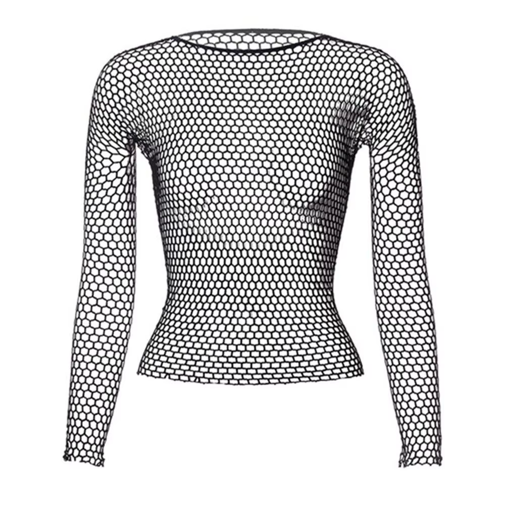 Robe de nuit en résille évidée à manches longues, bas de corps en Y, débardeurs à la mode, lingerie 