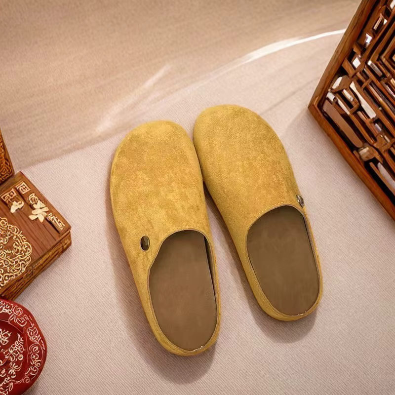 Pantoufles Bocan en cuir mat pour femmes, bout rond, confortables, faciles à enfiler, pour l'extérie