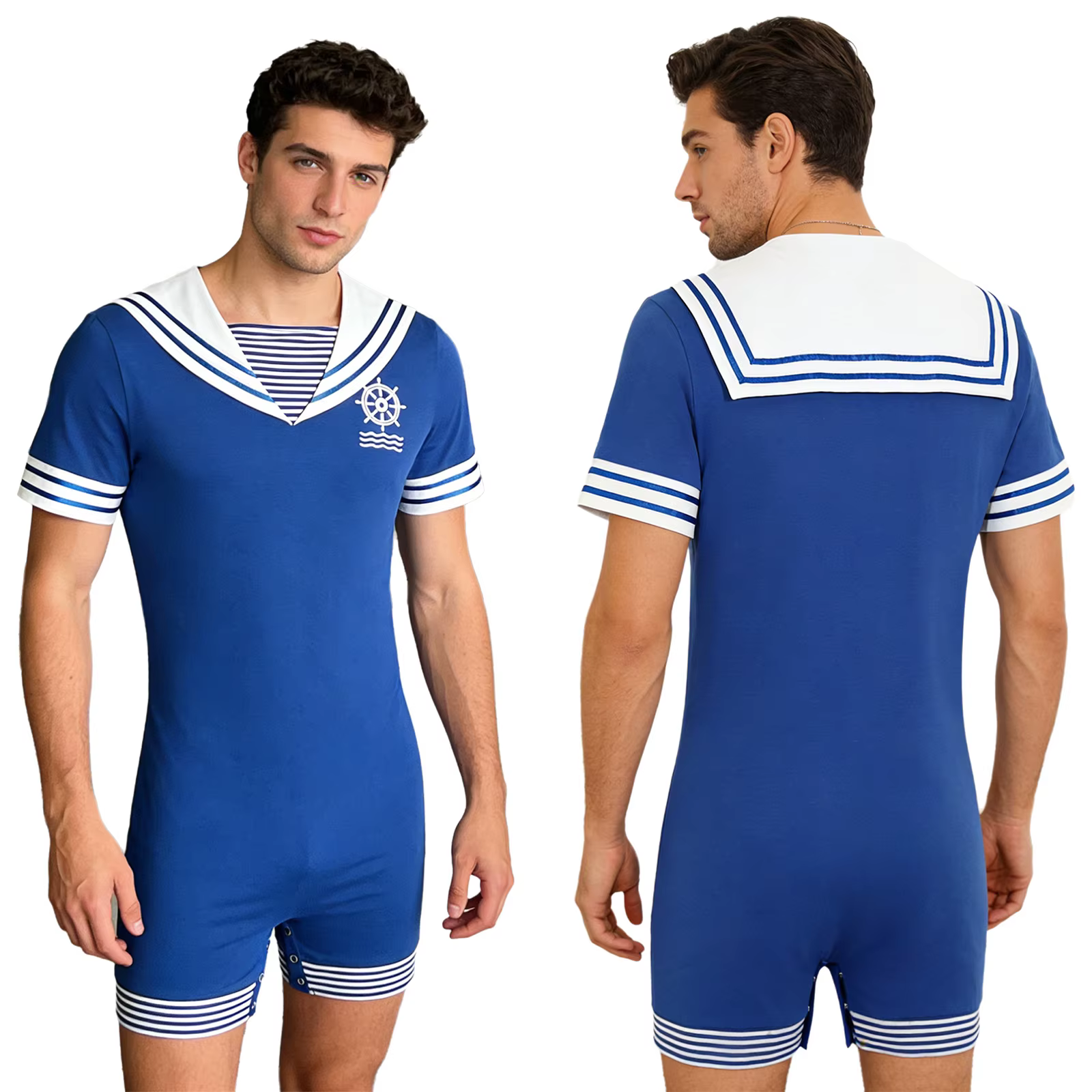 Pyjama Combinaison Homme Style Marin Col Marin Manches Courtes Boutons à l'Entrejambe Cosplay pour D