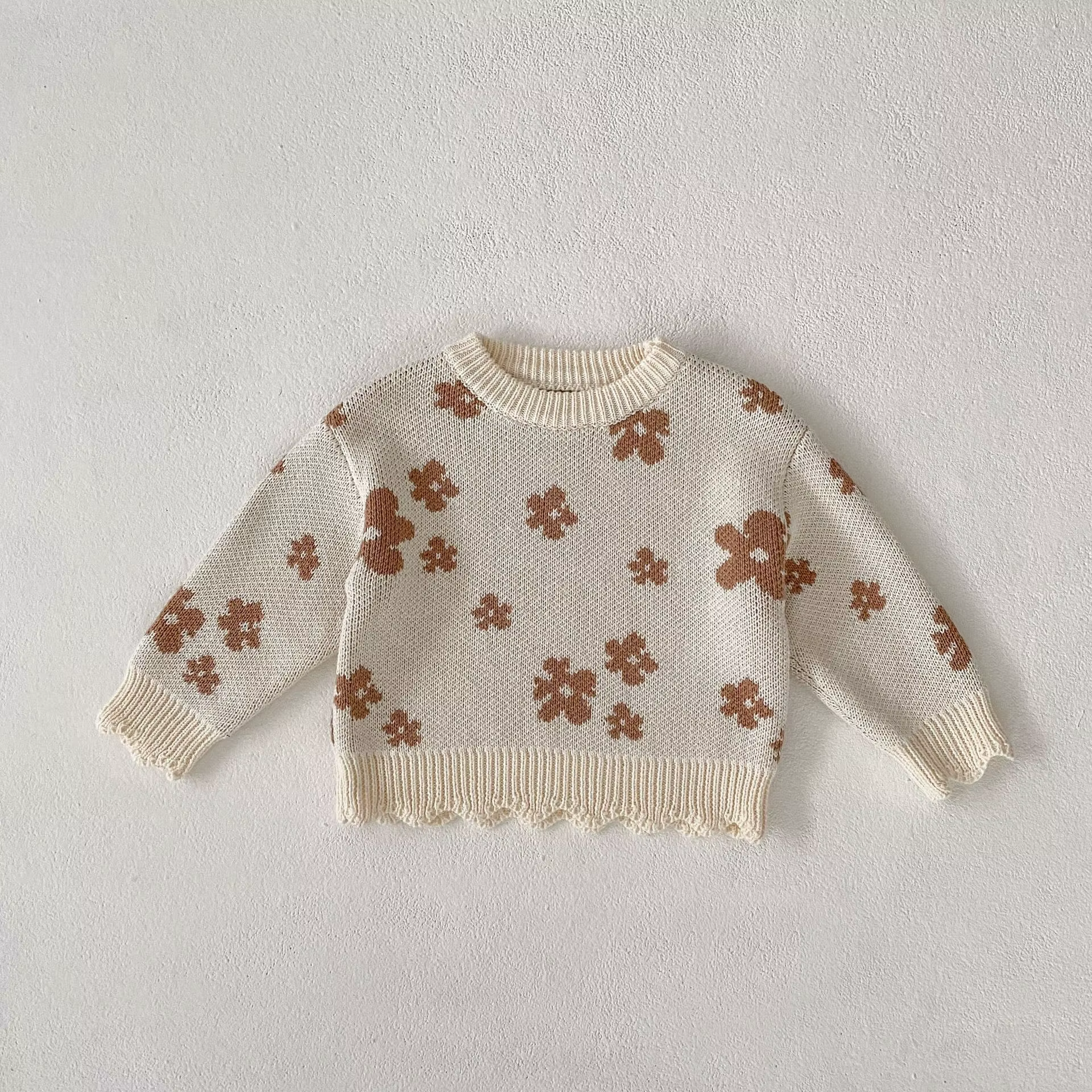 7677 bébé vêtements tricoté pull automne nouvelle fleur Jacquard fille pull pull 0-3 ans enfant pull