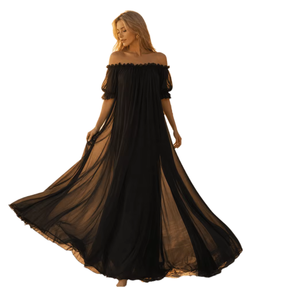 Robe de nuit transparente à épaules dénudées pour femme, col en V, manches courtes, avec volants, lo