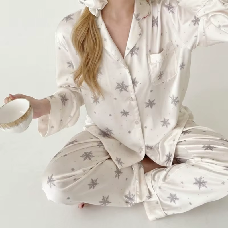 Pyjamas pour femmes 2026, printemps et automne, nouveaux pyjamas en soie imprimée haut de gamme, ens