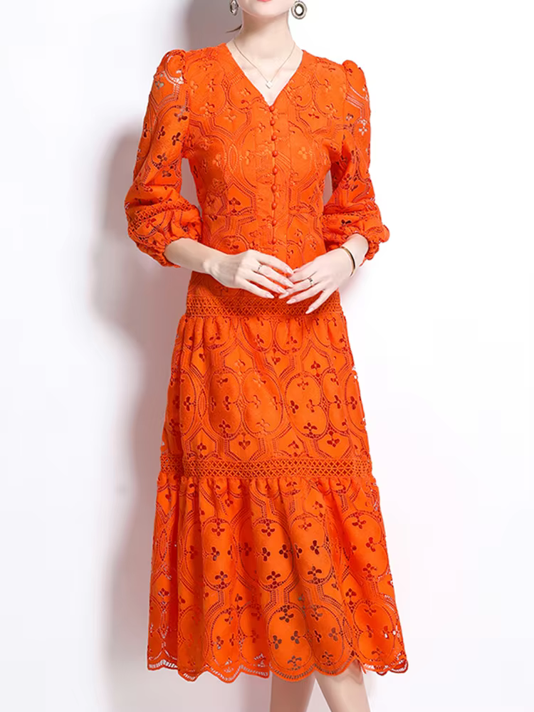 SMTHAM-Robe Longue de Luxe pour Femme, Tenue Éducative, Manches sulf, Simple Boutonnage, Broderie Aj