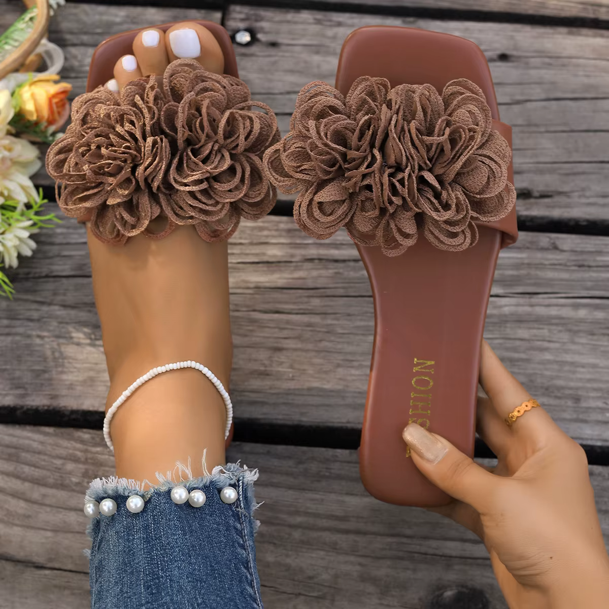 Fleur femmes pantoufles 2025 nouvelles femmes mode pantoufles plates chaussures de plage décontracté