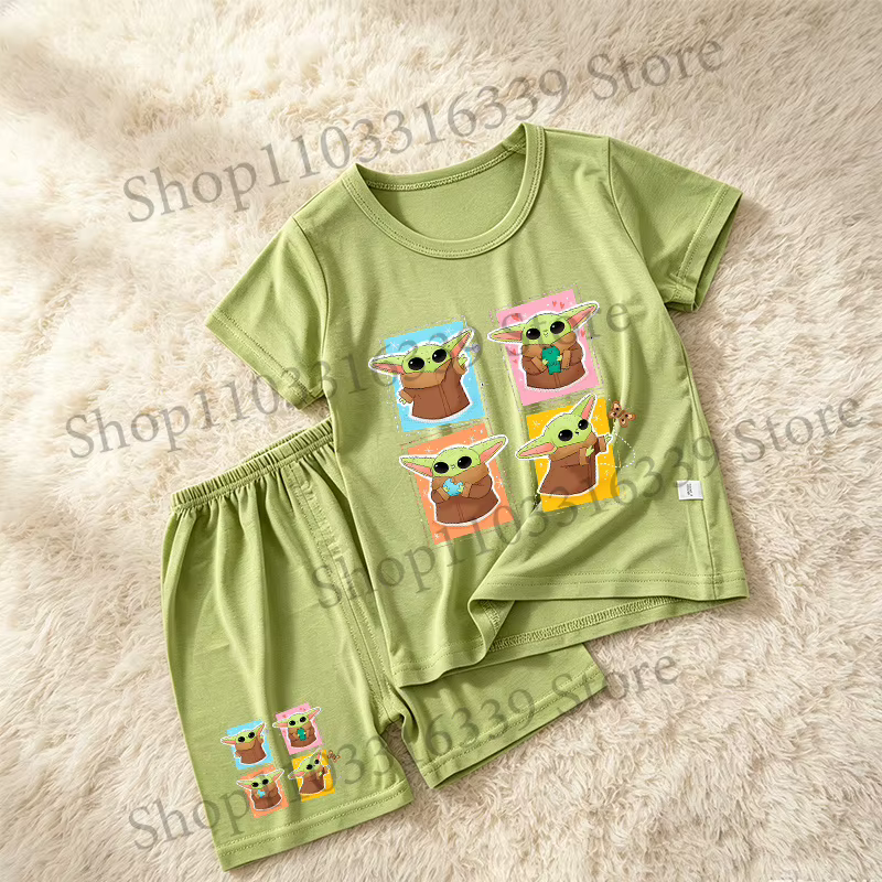 Pyjama Star Wars pour fille et garçon, ensemble de pyjama imprimé de dessins animés mignons, manches