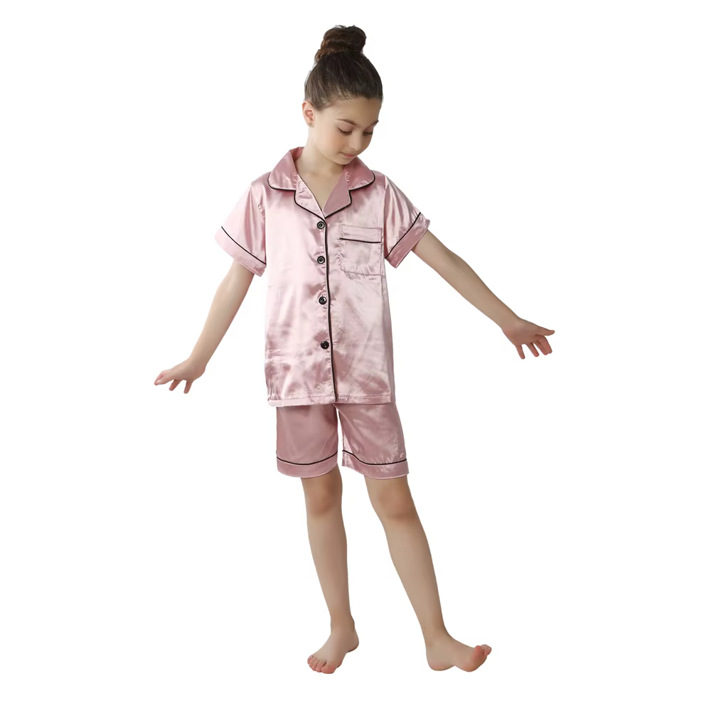 Ensembles de pyjamas en satin pour garçons et filles, pyjamas à manches longues et courtes pour tout