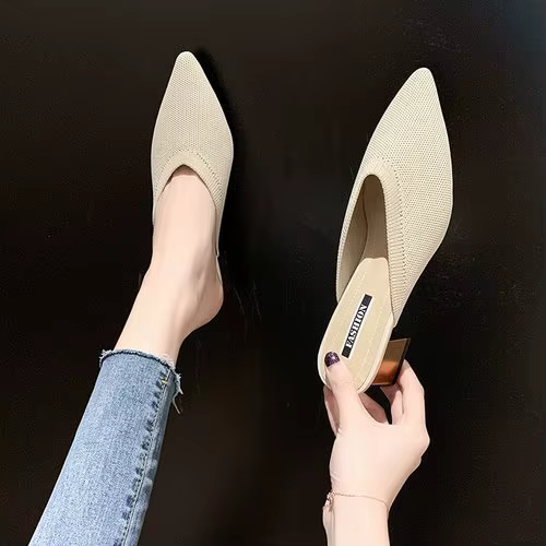 Pantoufles en Maille artificiel astique Jolie tue pour Femme, Chaussures d'Été à Talon Moyen Peu Pro