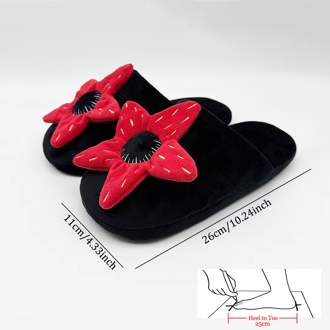 Nouvelles pantoufles en peluche Stranger 2025, motif dessin animé horreur fleur rouge, chaussures re