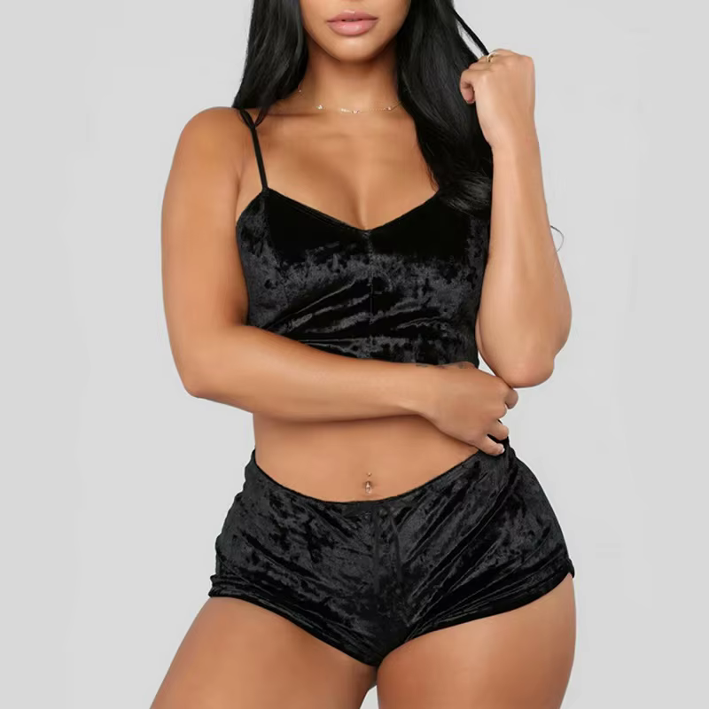Ensemble de pyjama à bretelles sexy pour femmes, sous-vêtements confortables à col en V, vêtements p