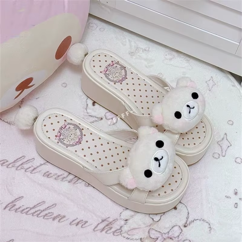Pantoufles d'ours de dessin animé sur le thème d'été pour femmes, chaussures d'extérieur avec semell