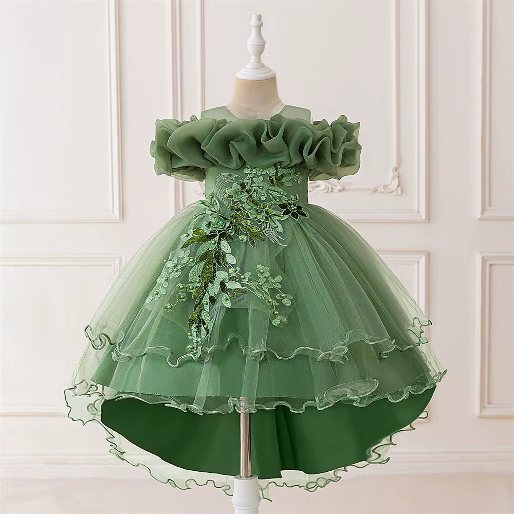 Robe de demoiselle d'honneur pour enfant, robe de princesse en maille asymétrique à une épaule, styl